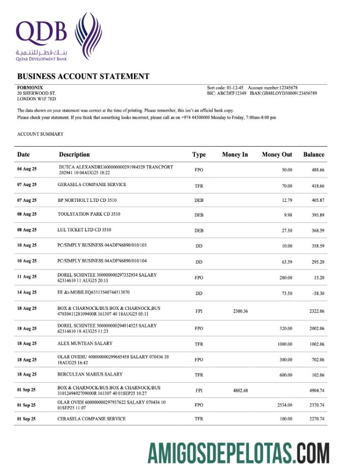 Baixável Qatar Development Organization Verificando extrato de conta modelo Word e PDF